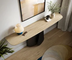 KonsolentischEdge Boot 180x40 cm Keramik Laminam® Sabbia Eichefarbig Livos Metall Schwarz Sofort versandfertig