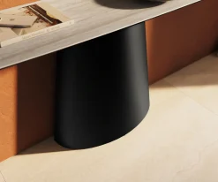 KonsolentischEdge Boot 180x40 cm Keramik Laminam® Travertino Bianco Creme-Weiß Conos Metall Schwarz Sofort versandfertig