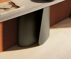 KonsolentischEdge Boot 180x40 cm Keramik Laminam® Travertino Bianco Creme-Weiß Livos Metall Effektfinish Titan Sofort versandfertig
