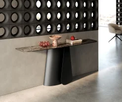 KonsolentischEdge Boot 180x40 cm Keramik Emperador Extra Lucidato Dunkelbraun Livos Metall Schwarz Sofort versandfertig