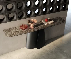 KonsolentischEdge Boot 180x40 cm Keramik Emperador Extra Lucidato Dunkelbraun Livos Metall Schwarz Sofort versandfertig