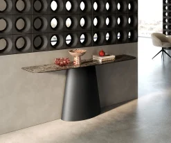 KonsolentischEdge Boot 180x40 cm Keramik Emperador Extra Lucidato Dunkelbraun Conos Metall Schwarz Sofort versandfertig