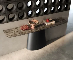 KonsolentischEdge Boot 180x40 cm Keramik Emperador Extra Lucidato Dunkelbraun Conos Metall Schwarz Sofort versandfertig