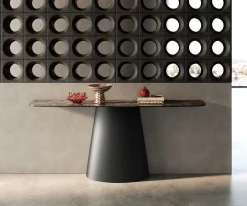 KonsolentischEdge Boot 180x40 cm Keramik Emperador Extra Lucidato Dunkelbraun Conos Metall Schwarz Sofort versandfertig