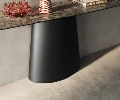 KonsolentischEdge Boot 180x40 cm Keramik Emperador Extra Lucidato Dunkelbraun Conos Metall Schwarz Sofort versandfertig