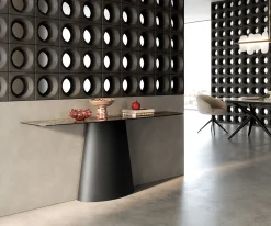 KonsolentischEdge Boot 180x40 cm Keramik Emperador Extra Lucidato Dunkelbraun Conos Metall Schwarz Sofort versandfertig