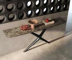 KonsolentischEdge Boot 180x40 cm Keramik Emperador Extra Lucidato Dunkelbraun Estelo Metall Schwarz Sofort versandfertig