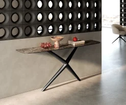 KonsolentischEdge Boot 180x40 cm Keramik Emperador Extra Lucidato Dunkelbraun Estelo Metall Schwarz Sofort versandfertig