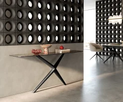 KonsolentischEdge Boot 180x40 cm Keramik Emperador Extra Lucidato Dunkelbraun Estelo Metall Schwarz Sofort versandfertig