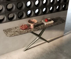 KonsolentischEdge Boot 180x40 cm Keramik Emperador Extra Lucidato Dunkelbraun Estelo Metall Effektfinish Titan Sofort versandfertig