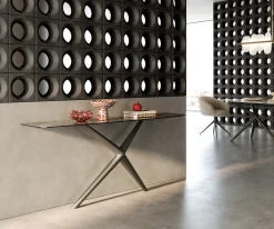 KonsolentischEdge Boot 180x40 cm Keramik Emperador Extra Lucidato Dunkelbraun Estelo Metall Effektfinish Titan Sofort versandfertig