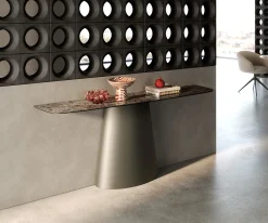 KonsolentischEdge Boot 180x40 cm Keramik Emperador Extra Lucidato Dunkelbraun Conos Metall Effektfinish Titan Sofort versandfertig