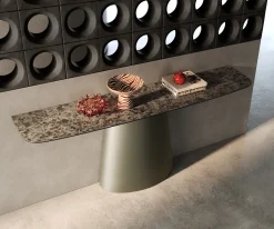 KonsolentischEdge Boot 180x40 cm Keramik Emperador Extra Lucidato Dunkelbraun Conos Metall Effektfinish Titan Sofort versandfertig