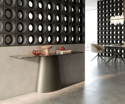 KonsolentischEdge Boot 180x40 cm Keramik Emperador Extra Lucidato Dunkelbraun Conos Metall Effektfinish Titan Sofort versandfertig