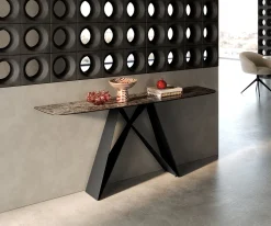 KonsolentischEdge Boot 180x40 cm Keramik Emperador Extra Lucidato Dunkelbraun Velio Metall Schwarz Sofort versandfertig