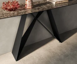 KonsolentischEdge Boot 180x40 cm Keramik Emperador Extra Lucidato Dunkelbraun Velio Metall Schwarz Sofort versandfertig