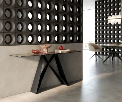 KonsolentischEdge Boot 180x40 cm Keramik Emperador Extra Lucidato Dunkelbraun Velio Metall Schwarz Sofort versandfertig