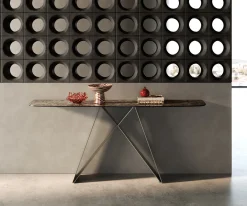 KonsolentischEdge Boot 180x40 cm Keramik Emperador Extra Lucidato Dunkelbraun Velio Metall Effektfinish Titan Sofort versandfertig
