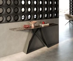 KonsolentischEdge Boot 180x40 cm Keramik Emperador Extra Lucidato Dunkelbraun Velio Metall Effektfinish Titan Sofort versandfertig