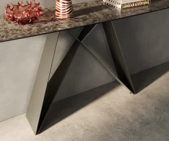 KonsolentischEdge Boot 180x40 cm Keramik Emperador Extra Lucidato Dunkelbraun Velio Metall Effektfinish Titan Sofort versandfertig