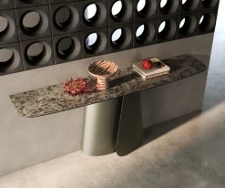 KonsolentischEdge Boot 180x40 cm Keramik Emperador Extra Lucidato Dunkelbraun Livos Metall Effektfinish Titan Sofort versandfertig
