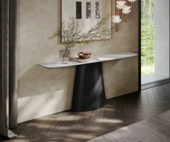 KonsolentischEdge Boot 180x40 cm Keramik Laminam® Statuarietto Weiß Conos Metall Schwarz Versandfertig ca. 06.01.27