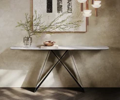 KonsolentischEdge Boot 180x40 cm Keramik Laminam® Statuarietto Weiß Velio Metall Schwarz Versandfertig ca. 06.01.27