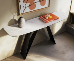 KonsolentischEdge Boot 140x40 cm Keramik Laminam® Statuarietto Weiß Velio Metall Schwarz Versandfertig ca. 06.01.27