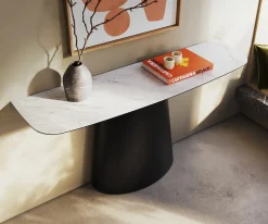 KonsolentischEdge Boot 140x40 cm Keramik Laminam® Statuarietto Weiß Conos Metall Schwarz Versandfertig ca. 06.01.27