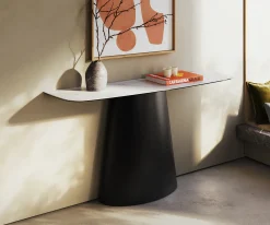 KonsolentischEdge Boot 140x40 cm Keramik Laminam® Statuarietto Weiß Conos Metall Schwarz Versandfertig ca. 06.01.27
