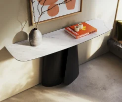 KonsolentischEdge Boot 140x40 cm Keramik Laminam® Statuarietto Weiß Livos Metall Schwarz Versandfertig ca. 06.01.27