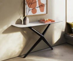 KonsolentischEdge Boot 140x40 cm Keramik Laminam® Statuarietto Weiß Estelo Metall Schwarz Versandfertig ca. 06.01.27