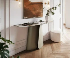 KonsolentischEdge Boot 140x40 cm Keramik Patagonia Poliert Livos Metall Effektfinish Titan Sofort versandfertig