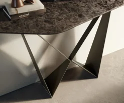 KonsolentischEdge Polygonal 140x50 cm Keramik Emperador Extra Lucidato Dunkelbraun Spios Metall Effektfinish Titan Sofort versandfertig