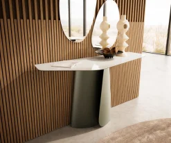 KonsolentischEdge Polygonal 140x50 cm Keramik Onyx Champagne Livos Metall Effektfinish Titan Versandfertig ca. 02.10.26