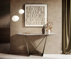KonsolentischEdge Polygonal 140x50 cm Keramik Onyx Pearl Spios Metall Effektfinish Titan Sofort versandfertig