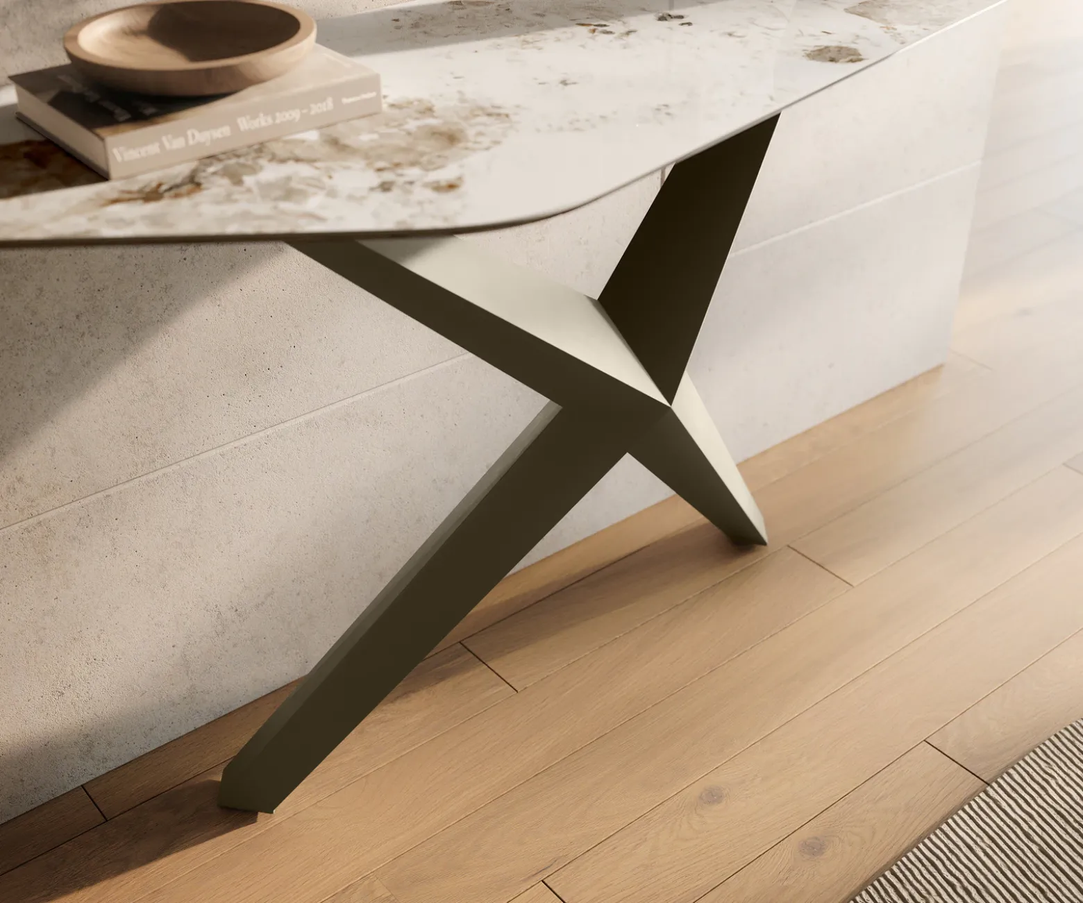 KonsolentischEdge Polygonal 140x50 cm Keramik Minas Melange Weiß-Beige Zentharo Metall Effektfinish Titan Sofort versandfertig