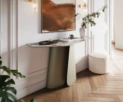 KonsolentischEdge Polygonal 140x50 cm Keramik Patagonia Poliert Livos Metall Effektfinish Titan Sofort versandfertig