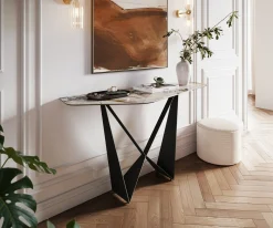 KonsolentischEdge Polygonal 140x50 cm Keramik Patagonia Poliert Spios Metall Schwarz Sofort versandfertig