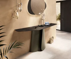 KonsolentischEdge Polygonal 180x50 cm Keramik Laminam® Noir Desir Braun Livos Metall Effektfinish Titan Sofort versandfertig
