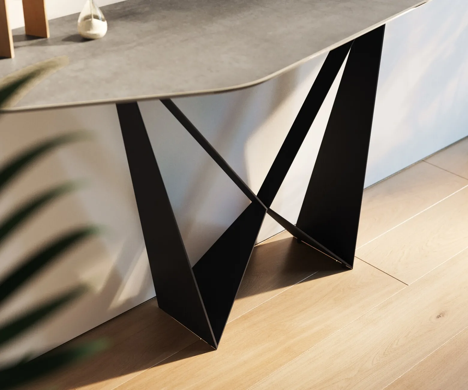 KonsolentischEdge Polygonal 180x50 cm Keramik Beton Grau Spios Metall Schwarz Sofort versandfertig