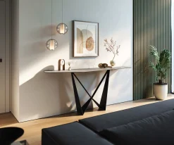 KonsolentischEdge Polygonal 180x50 cm Keramik Beton Grau Spios Metall Schwarz Sofort versandfertig