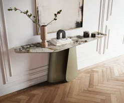 KonsolentischEdge Polygonal 180x50 cm Keramik Patagonia Poliert Livos Metall Effektfinish Titan Sofort versandfertig