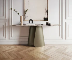 KonsolentischEdge Polygonal 180x50 cm Keramik Patagonia Poliert Livos Metall Effektfinish Titan Sofort versandfertig