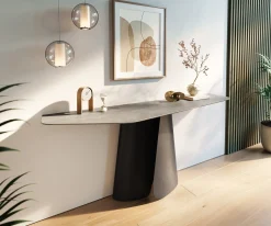 KonsolentischEdge Polygonal 180x50 cm Keramik Beton Grau Livos Metall Schwarz Sofort versandfertig