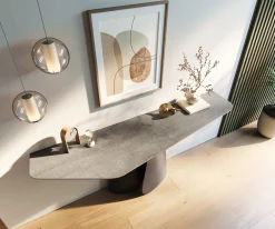 KonsolentischEdge Polygonal 180x50 cm Keramik Beton Grau Livos Metall Schwarz Sofort versandfertig