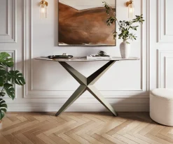 KonsolentischEdge Polygonal 140x50 cm Keramik Patagonia Poliert Zentharo Metall Effektfinish Titan Sofort versandfertig