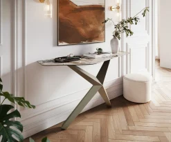 KonsolentischEdge Polygonal 140x50 cm Keramik Patagonia Poliert Zentharo Metall Effektfinish Titan Sofort versandfertig