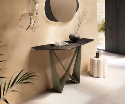 KonsolentischEdge Polygonal 140x50 cm Keramik Laminam® Noir Desir Braun Spios Metall Effektfinish Titan Sofort versandfertig