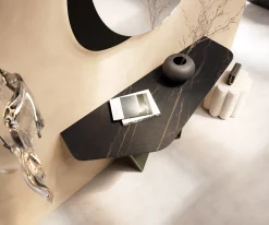 KonsolentischEdge Polygonal 140x50 cm Keramik Laminam® Noir Desir Braun Spios Metall Effektfinish Titan Sofort versandfertig